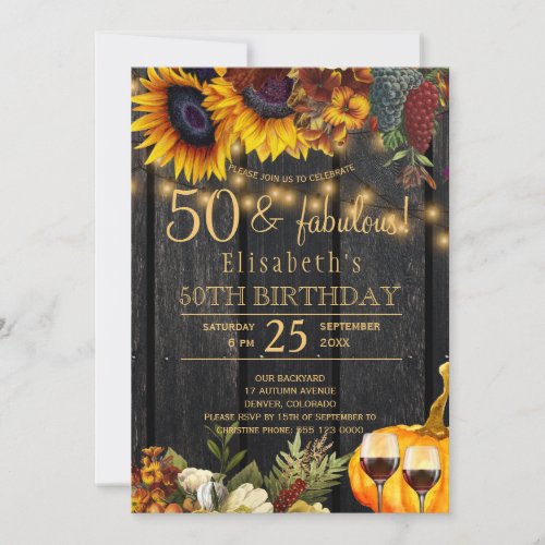 Rustic 50 and fabulous years fall 50th birthday invitation