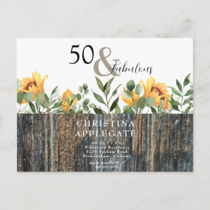 Rustic 50 & Fabulous Sunflower Birthday  Postcard