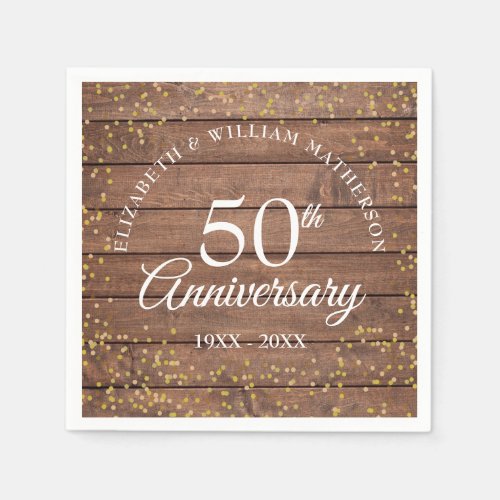 Rustic 50th Anniversary Gold Dust Confetti Napkins