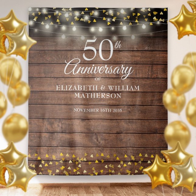 Rustic 50th Anniversary Gold Hearts Photo Backdrop (Rustic 50th Anniversary Gold Hearts Photo Backdrop)