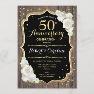 Rustic 50th Anniversary Invitation - Gold Wood