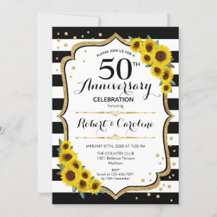 Rustic 50th Anniversary - Sunflowers Gold White Invitation
