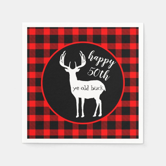 Rustic 50th Birthday Deer Antlers Napkins (Front)