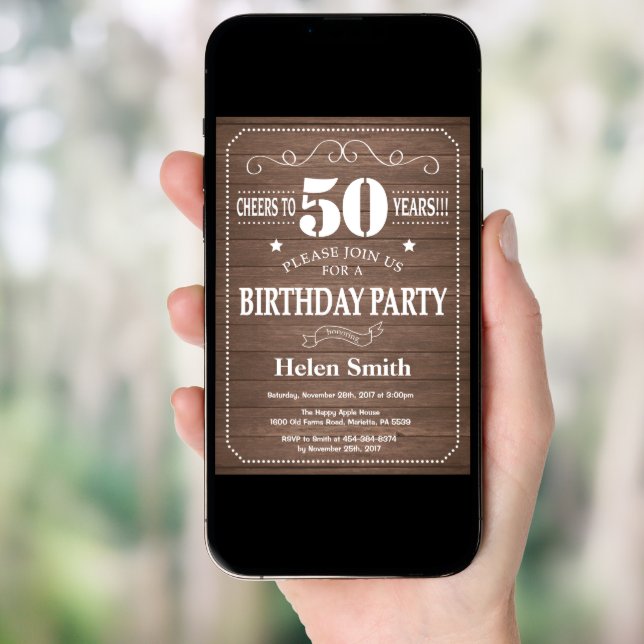 Rustic 50th Birthday Invitation (Front Digital)