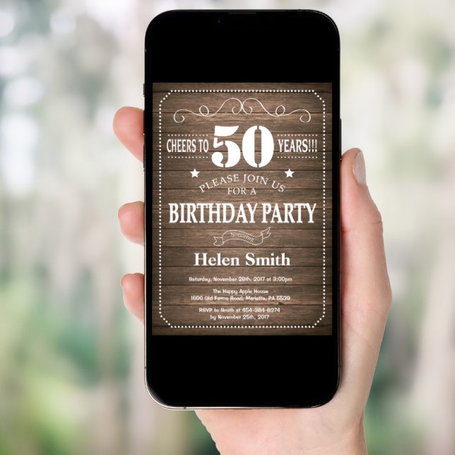 Rustic 50th Birthday Invitation Vintage Retro (Front Digital)