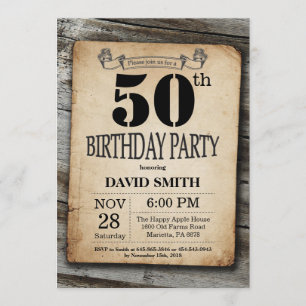 Rustic 50th Birthday Invitation Vintage Wood