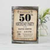 Rustic 50th Birthday Invitation Vintage Wood (Standing Front)