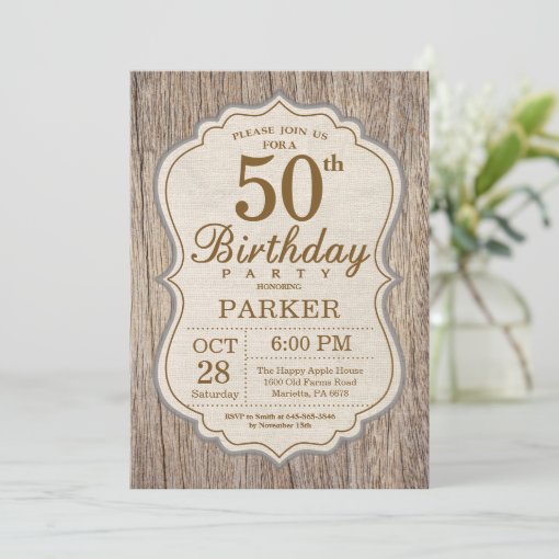 Rustic 50th Birthday Invitation Wood | Zazzle