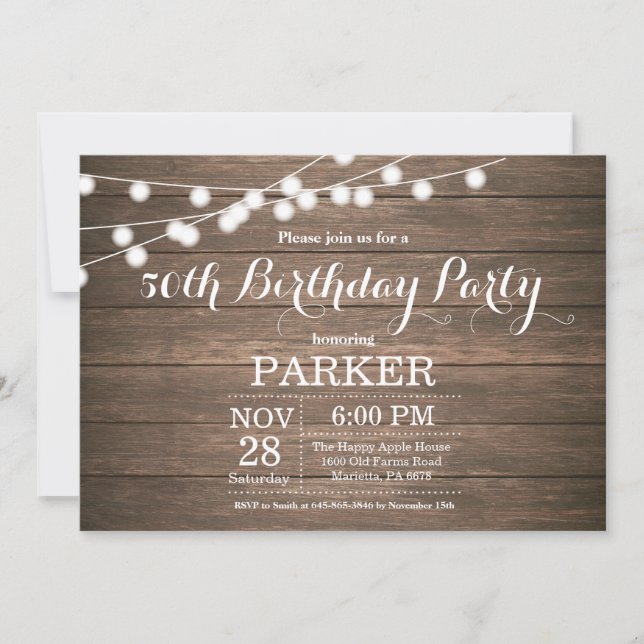 Rustic 50th Birthday Invitation Wood (Front)