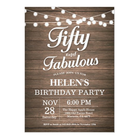 Rustic 50th Birthday Invitation Wood Fabulous | Zazzle.com