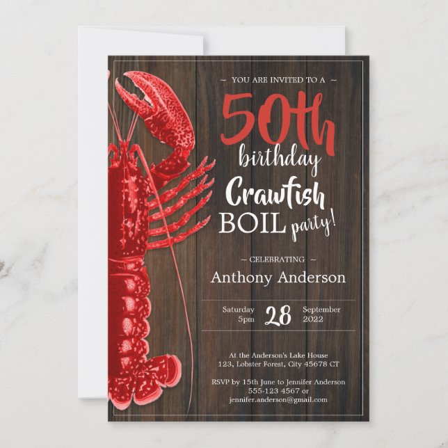 Rustic 50th Birthday Party Crawfish Boil Red Fun Invitation (Front)
