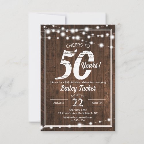 Rustic 50th Birthday String Lights Birthday Party Invitation