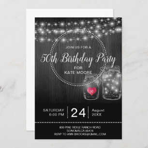Rustic 50th Birthday String Lights Mason Jars Invitation