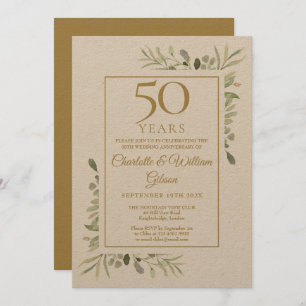 Rustic 50th Golden Wedding Anniversary Greenery Invitation
