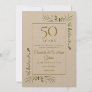 Rustic 50th Golden Wedding Anniversary Greenery Save The Date