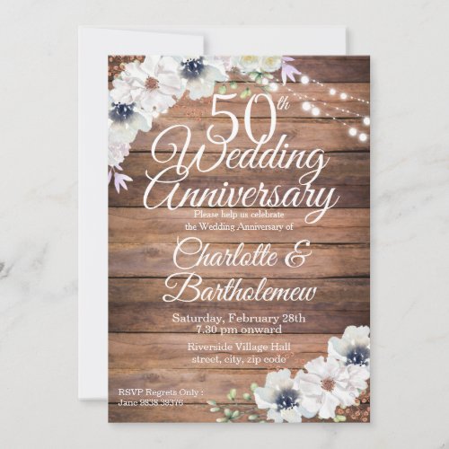 Rustic 50th Wedding Anniversary Floral Invitation
