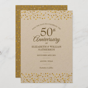 Rustic 50th Wedding Anniversary Gold Hearts Save The Date