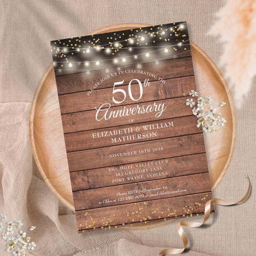 Rustic 50th Wedding Anniversary Gold String Lights