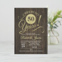 Rustic 50th Wedding Anniversary Gold with Wood Invitation