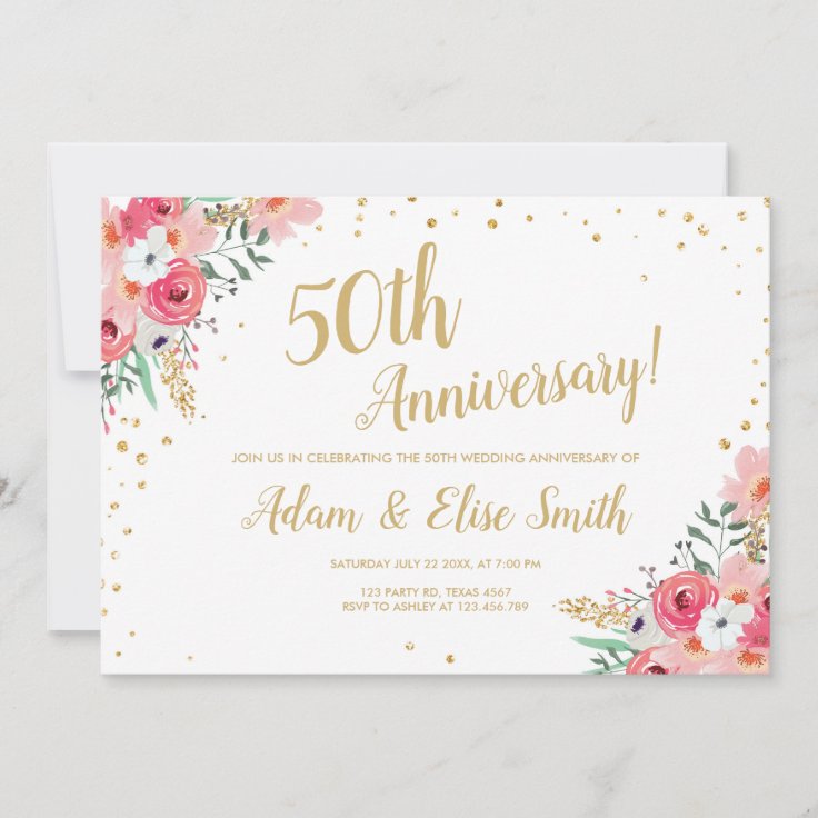 Rustic 50th Wedding Anniversary Invitation Floral | Zazzle