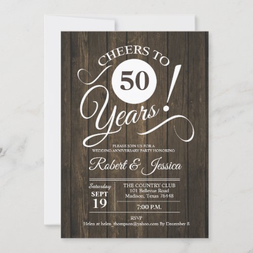 Rustic 50th Wedding Anniversary with Wood Pattern Invitation
