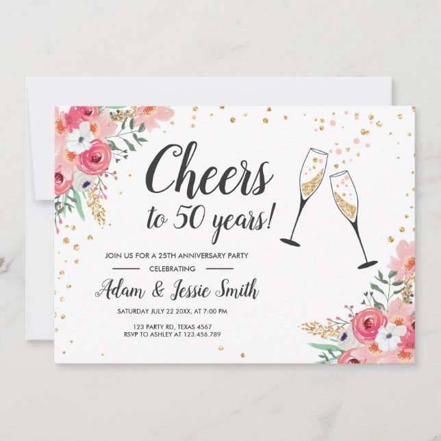 Rustic 50th Wedding Anniversay Invitation Floral (Front)