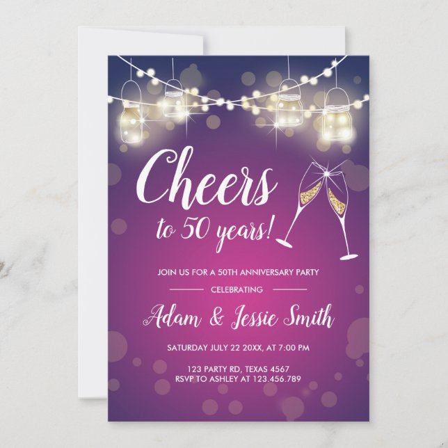 Rustic 50th Wedding Anniversay Invitation Lights (Front)