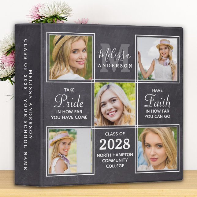 Rustic 5 Photo Collage Monogram Graduate Scrapbook 3 Ring Binder (Creator Uploaded)
