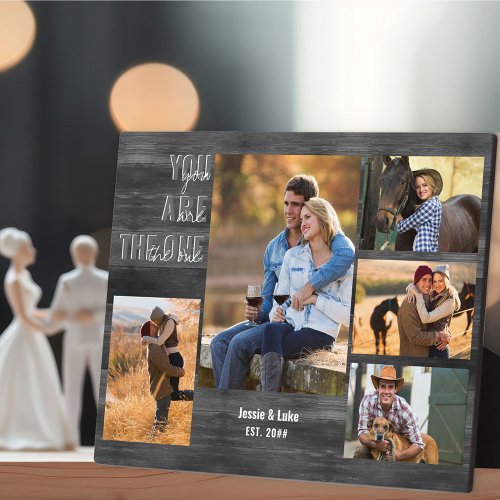 Rustic 5 Photo Collage You are the One Grey Wood Plaque