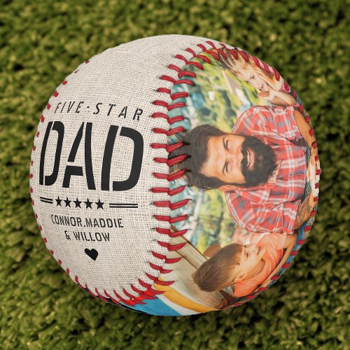 Rustic 5 STAR DAD Modern Cool 2 Photo Fathers Day Baseball