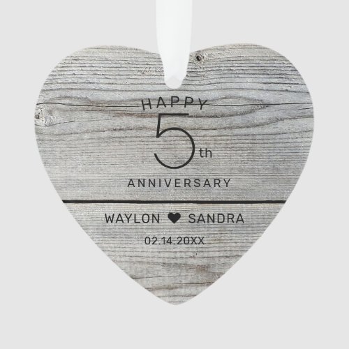 Rustic 5th Wood Gift Wedding Anniversary Ornament