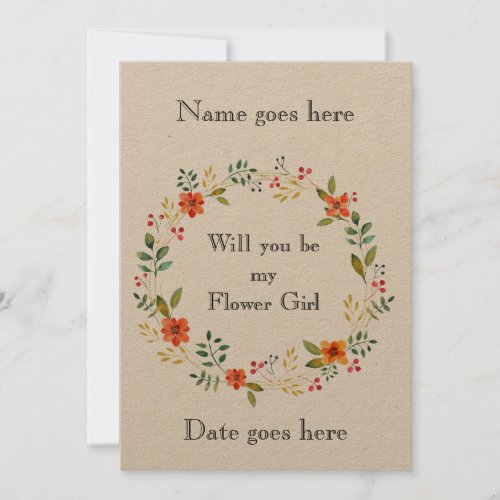 Rustic 5x7 Will you be my flower girl invitation