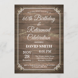 Rustic 60th Birthday and Retirement Party Invitation