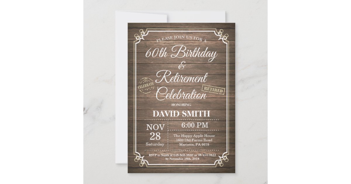 Rustic 60th Birthday and Retirement Party Invitation
