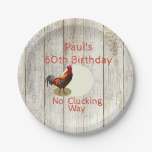 Rustic 60th Birthday Chicken Rooster Fun Custom Paper Plates