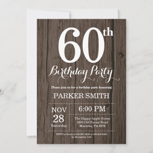Rustic 60th Birthday Invitation