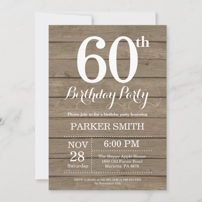 Rustic 60th Birthday Invitation (Front)