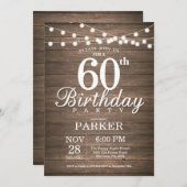Rustic 60th Birthday Invitation String Lights Wood (Front/Back)