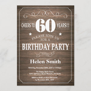 Rustic 60th Birthday Invitation Vintage Retro
