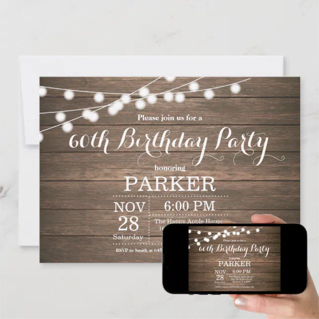 Rustic 60th Birthday Invitation Wood | Zazzle