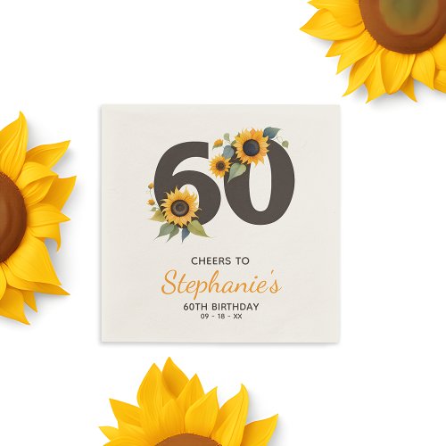 Rustic 60th Birthday Napkins _ Sunflower Theme