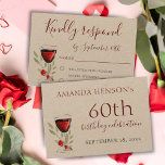 Rustic 60th Birthday Red Wine Party Kraft RSVP Card<br><div class="desc">Rustic 60th Birthday Red Wine Party Kraft RSVP Card. 60th birthday party response card for her or him. Card with a red wine glass,  roses and twigs. The text is fully customizable -  personalize it with your name,  any age - 30th 40th 50th 70th 80th 90th 100th and date.</div>