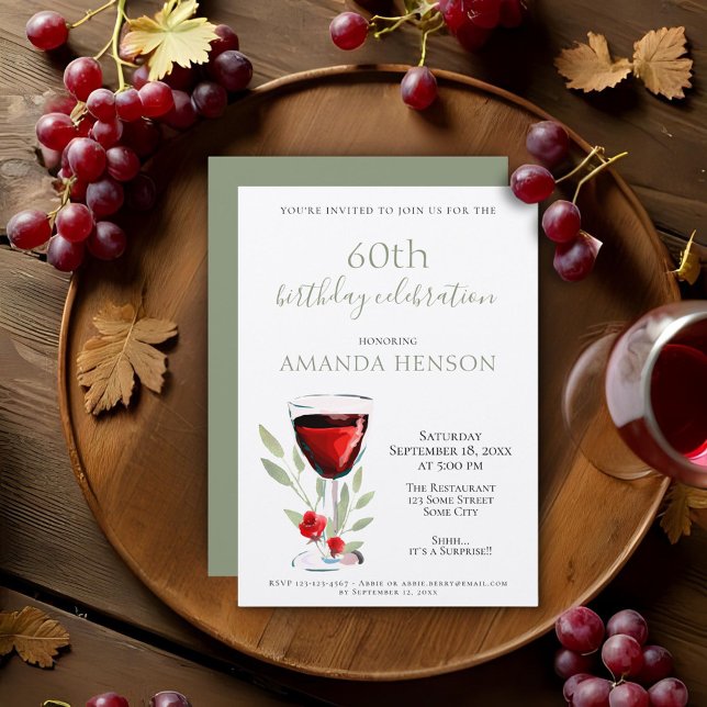 Rustic 60th Birthday Red Wine Surprise Party Kraft Invitation (Creator Uploaded)