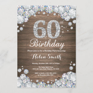 Rustic 60th Birthday Silver Diamond Invitation