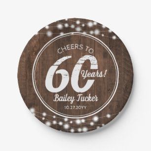 Rustic 60th Birthday String Lights Birthday Party Paper Plates