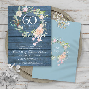 Flourish 60th Diamond Wedding Anniversary Invite, Zazzle