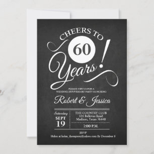 Rustic 60th Wedding Anniversary - Chalkboard White Invitation