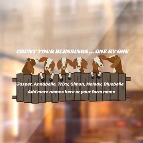 Rustic 6 Goats on Fence Count Your Blessings Window Cling