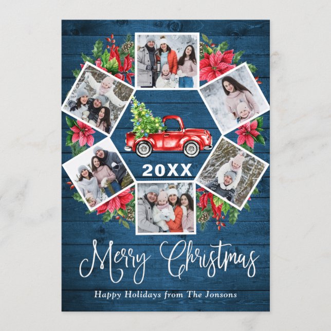 Rustic 6 PHOTO Merry Christmas Greeting Holiday Card (Front)