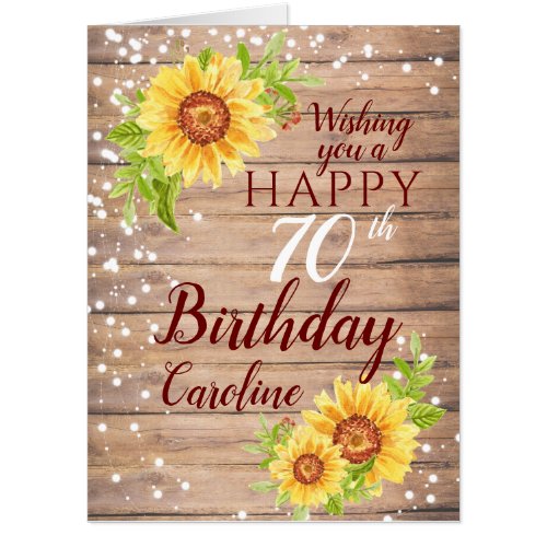 Rustic 70th Birthday Floral Sunflower Oversized Card